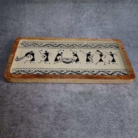 Handcrafted Mango Wood Warli Hand Painted Serving Tray